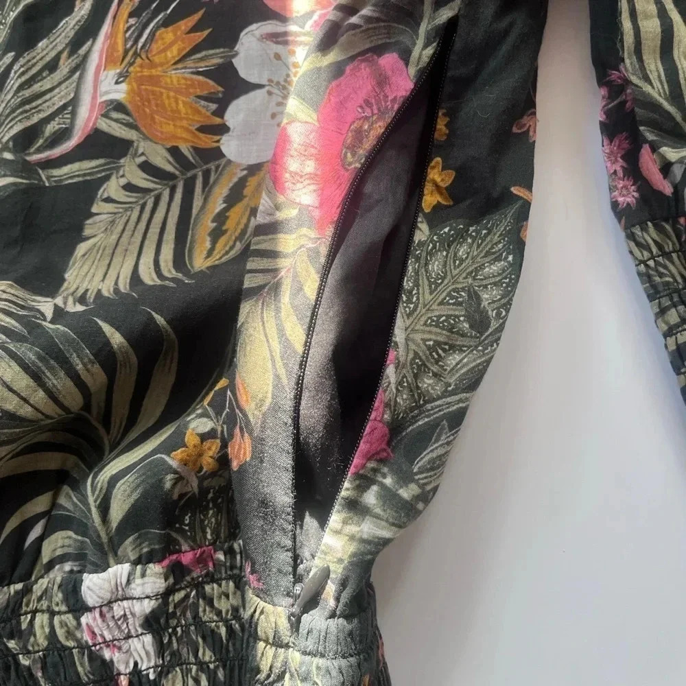 Rebecc Minkoff Black Floral Print Puff Sleeve Smocked Geneva Mini Size S - Picture 6 of 11